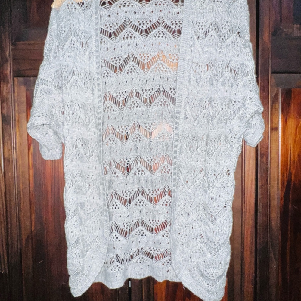 Pink Rose Gray Open Knit Cardigan‎ small
